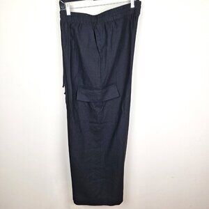 Chicos Linen Ankle Cropped Cargo Pants Size 2. Black Drawstring Waist Lagenlook